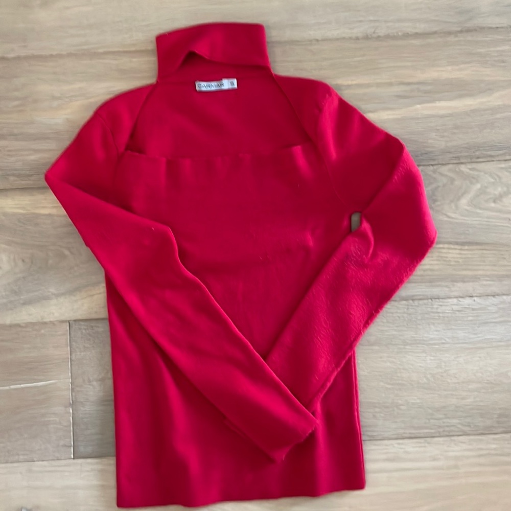 Red Carmar turtleneck, boat neck sweater